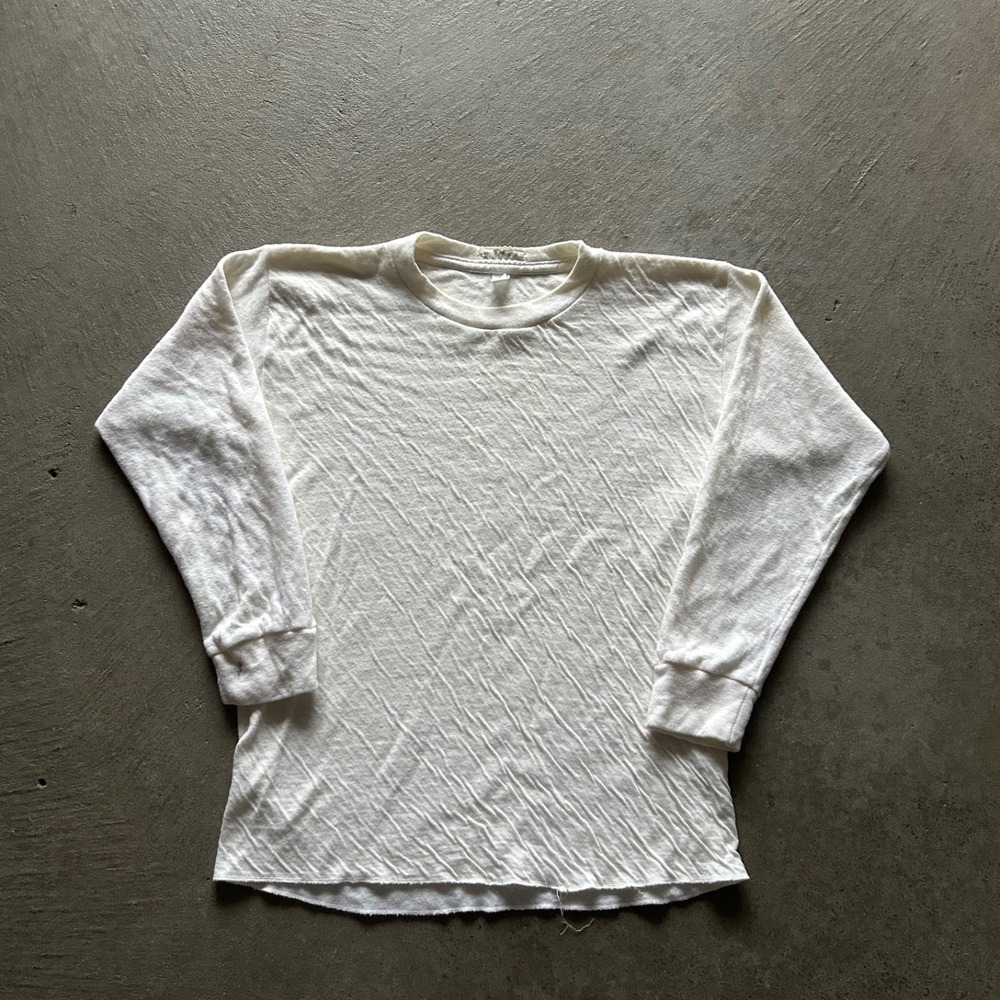 Vintage 60s JC Penney Thermal Long Sleeve Shirt Size Medium White Double Face